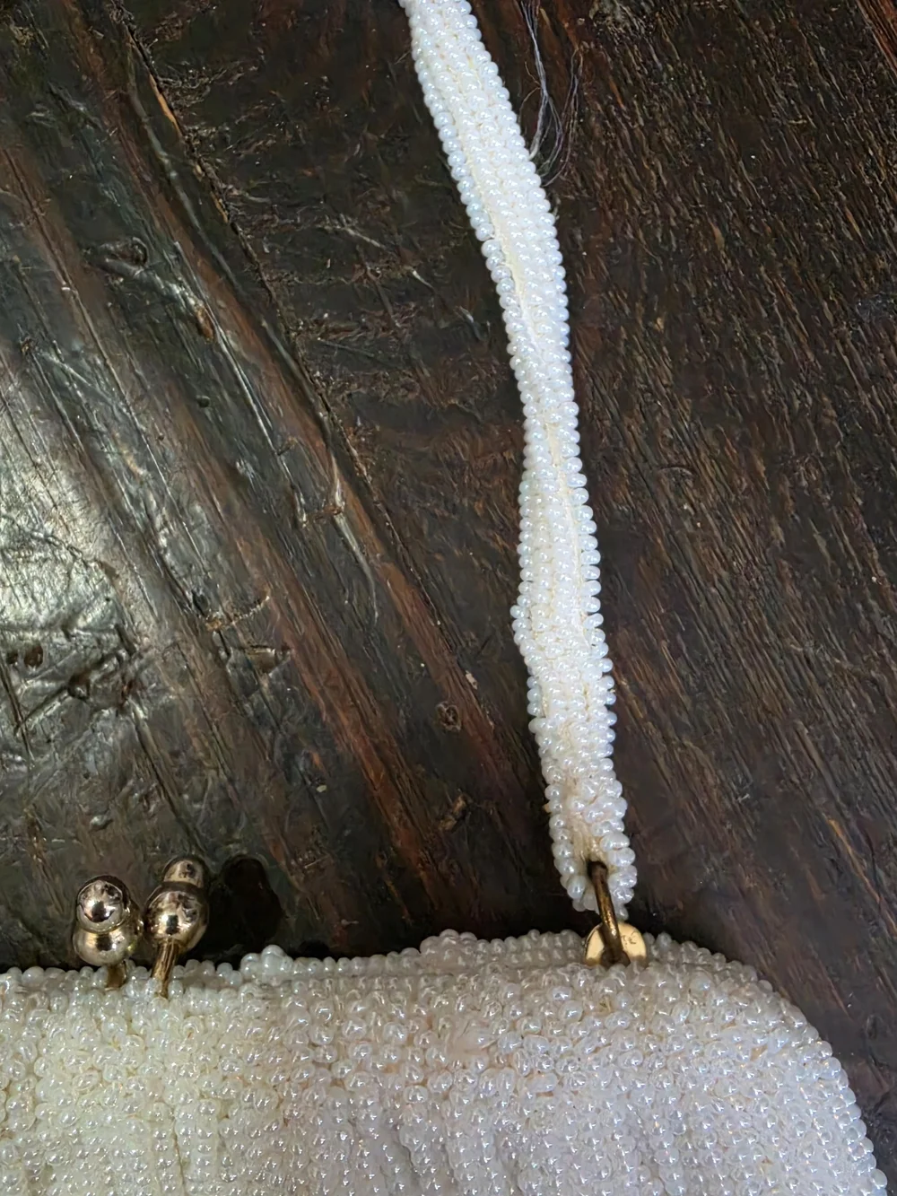 Ivory Beaded Evening Clutch with Pearl Handle